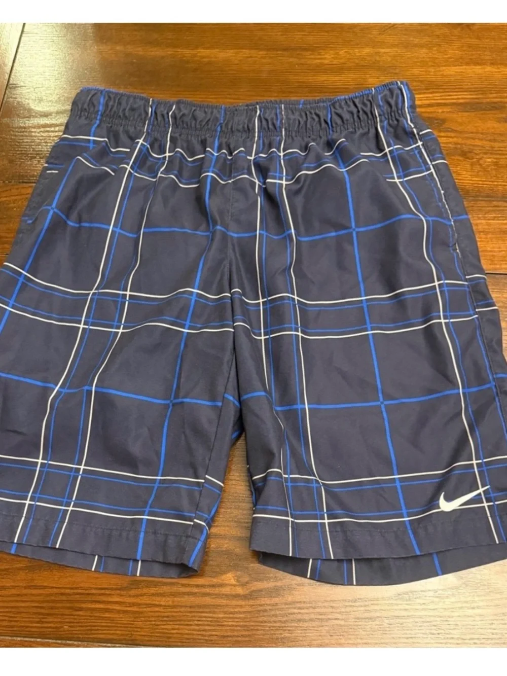 Nike Navy and Blue Plaid Swim Shorts